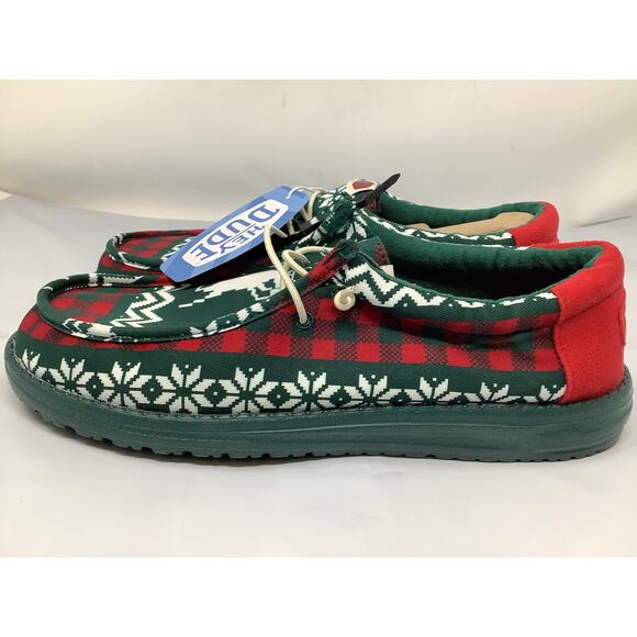 Hey Dude Men\'s 11 Green Red Wally Holiday Cheers Loafers Shoes Slip On OS20-23
